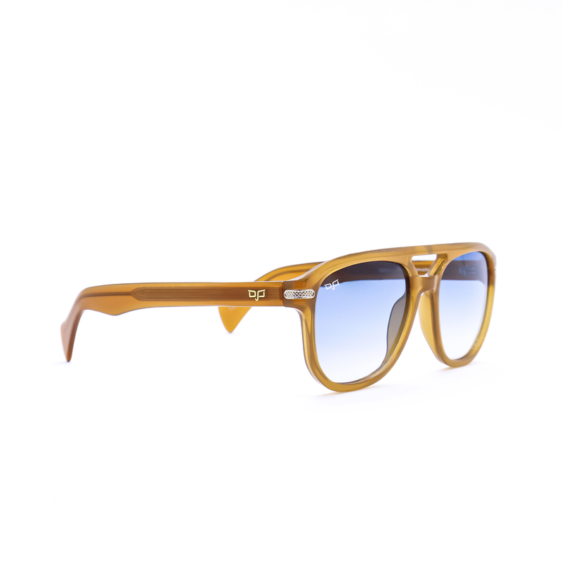 OJO sunglasses oval handmade caramel frame and temple with blue lenses rx-null