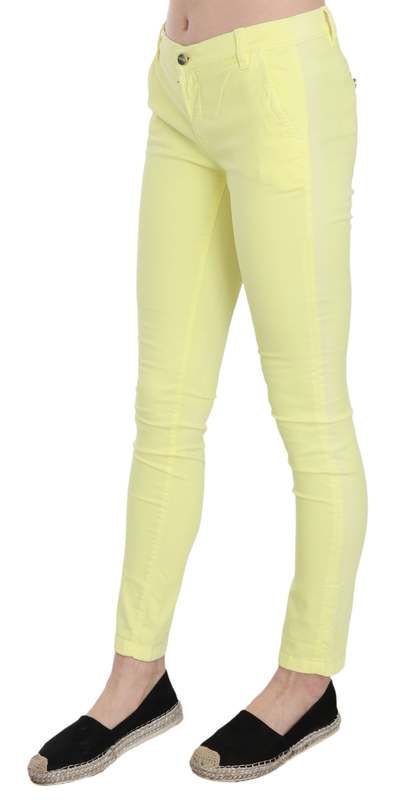 Yellow cotton stretch low waist skinny casual trouser pants-null