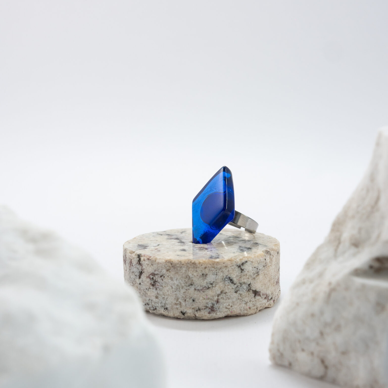 Rhombus rings water (royal blue + silver)-null