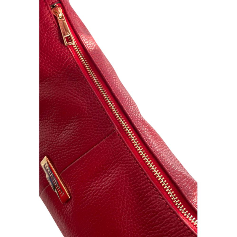 Red leather women shoulder bag-null