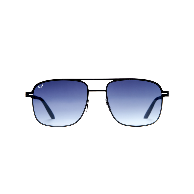 OJO sunglasses stainless steel square black frame and temples screw less gradient blue lenses-null