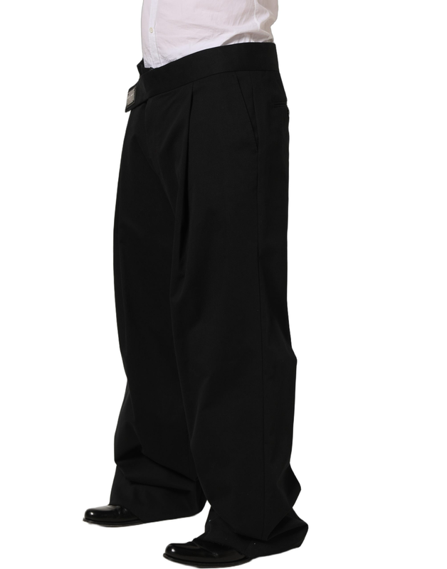 Black cotton straight leg dresstrouser pants-null
