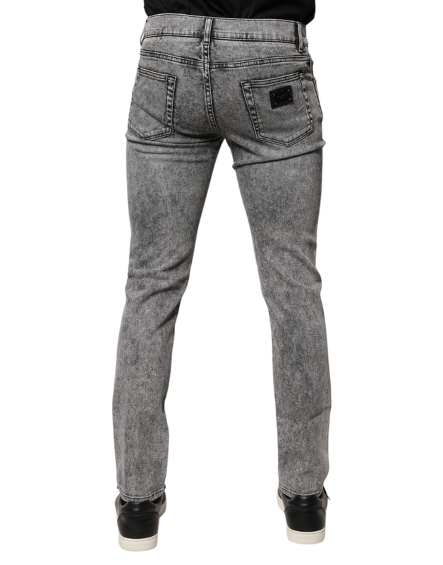 Gray logo plaque cotton slim fit denim jeans-null