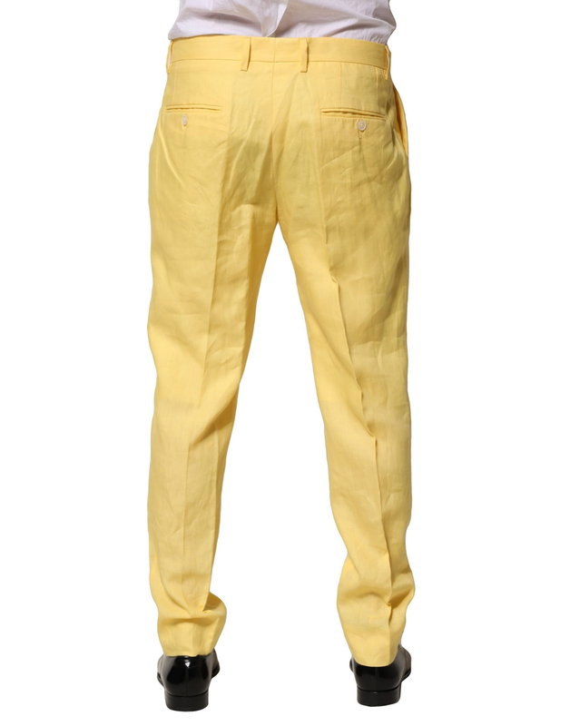 Yellow flax tapered dress men pants-null