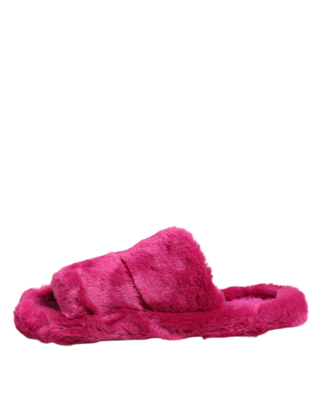 Pink acrylic faux fur mens flats sandals shoes-null