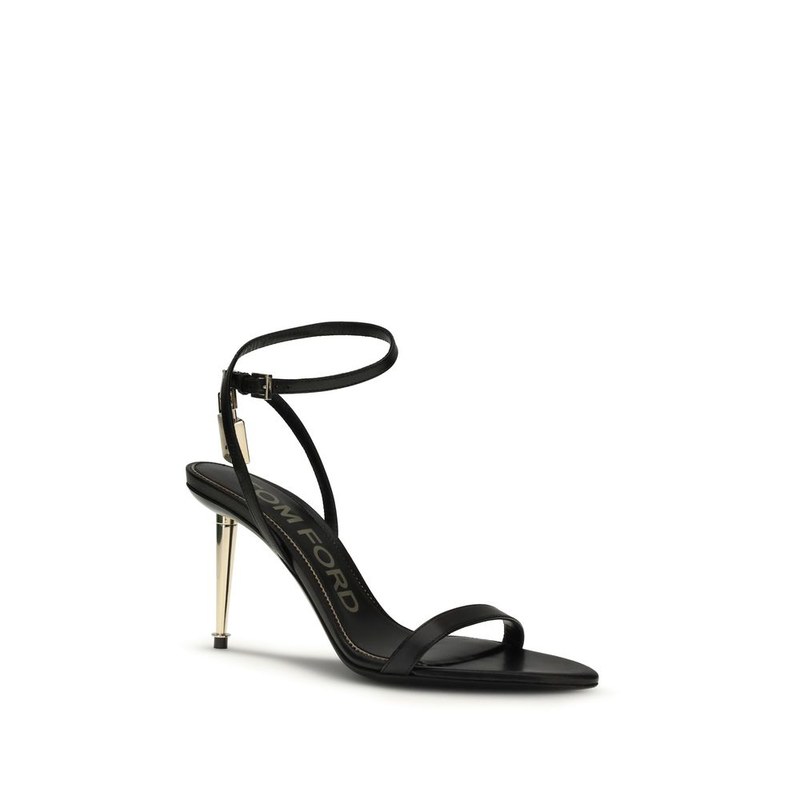 Black goatskin stiletto heel sandals-null