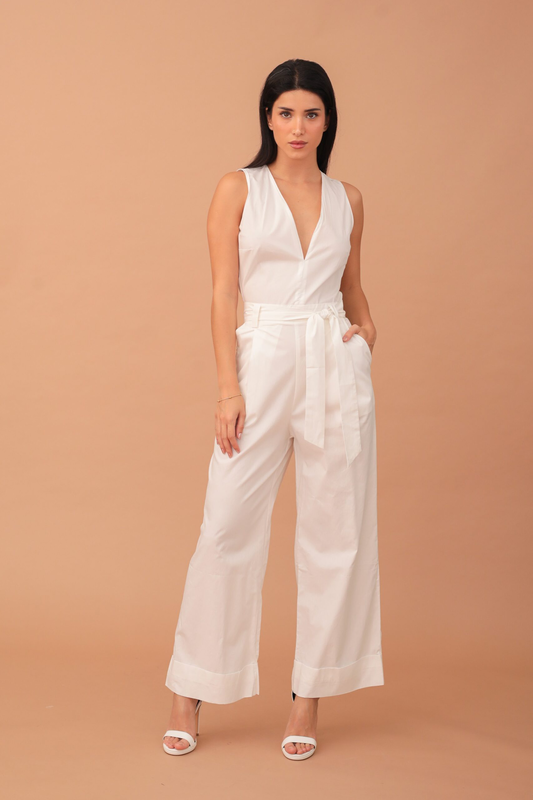 Lucia slit-back cotton jumpsuit - white-null