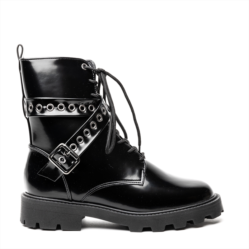 Zatz black combat boots with criss-cross buckle-null