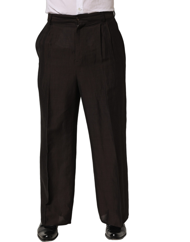 Brown linen straight men dress trouser pants-null