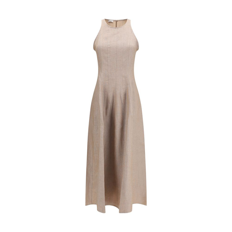 Beige linen casual dress-null