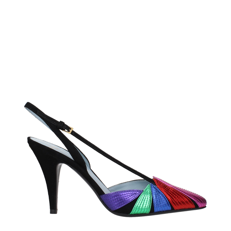 Black leather high heel pumps-null