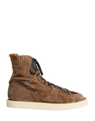 Brown corduroy high top oxford boots, Brown, medium