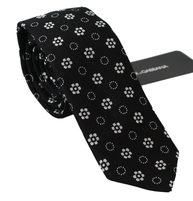 Black 100% silk floral print print classic tie, Black, medium
