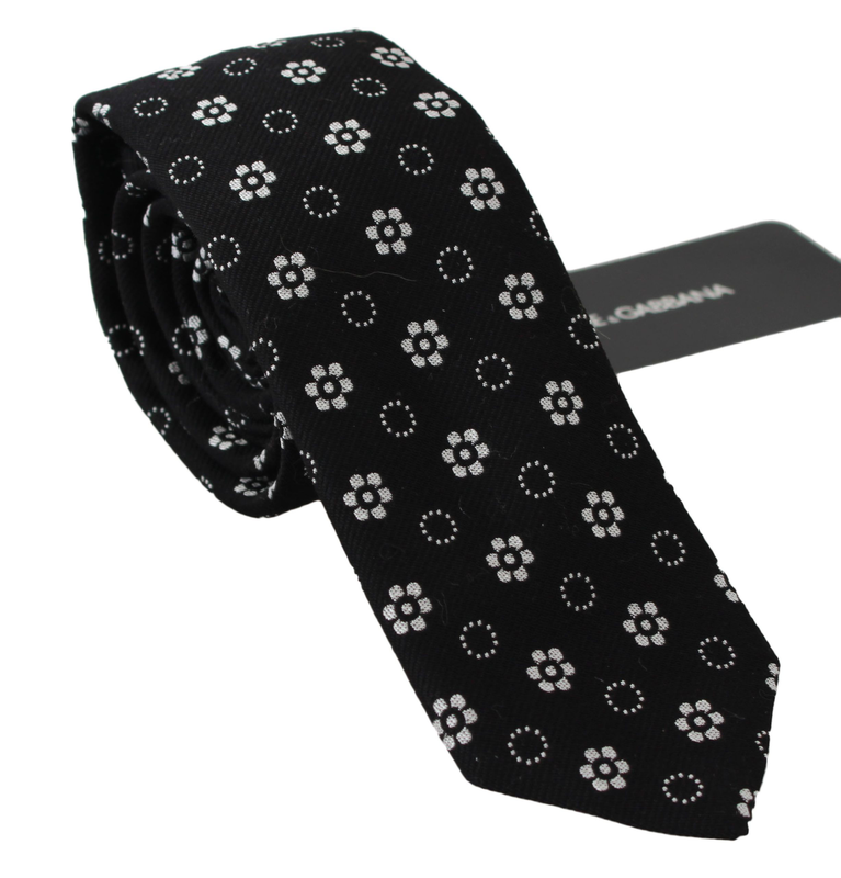 Black 100% silk floral print print classic tie-null