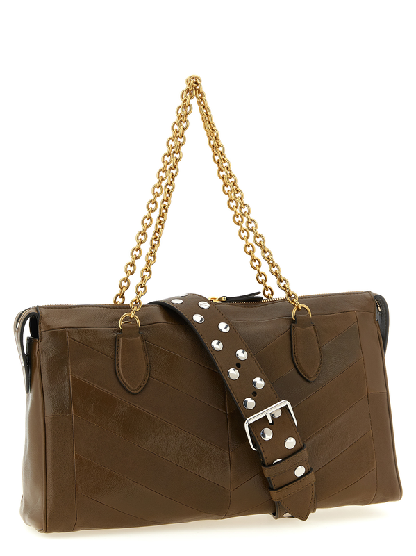 Brown lamb leather shoulder bag-null