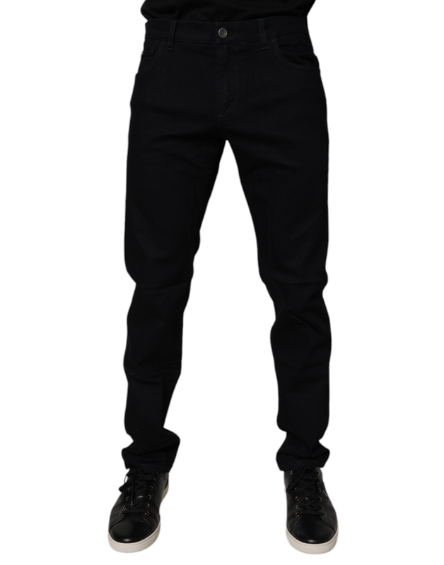 Black cotton stretch slim fit men denim jeans-null
