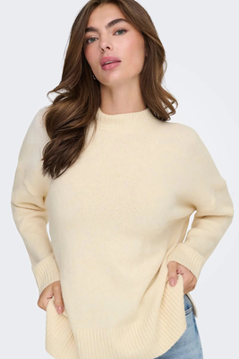 Onlhazel ls highneck oversized knitwear, Ecru, medium