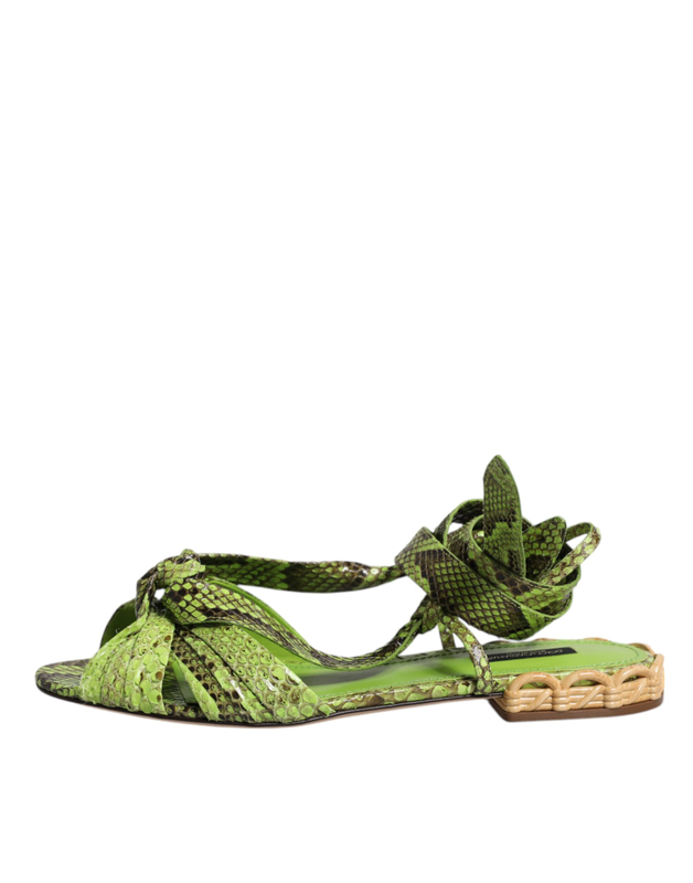Green animal print ankle wrap sandals shoes-null