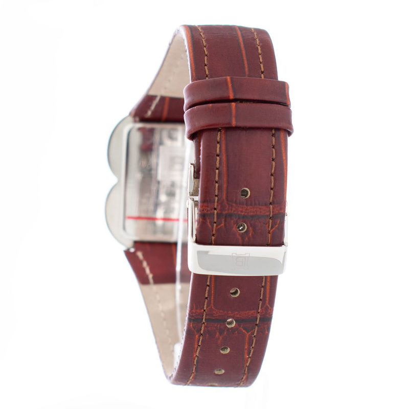Brown leather dress watch-null
