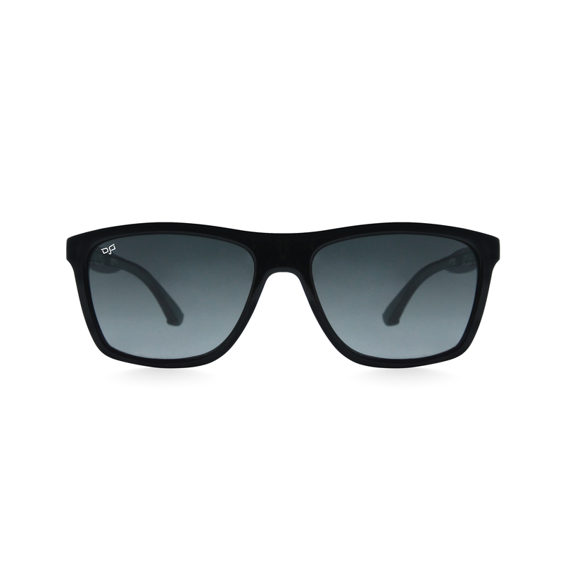 OJO sunglasses man square shine black frame and black green temples with grey gradient lenses rx image number null