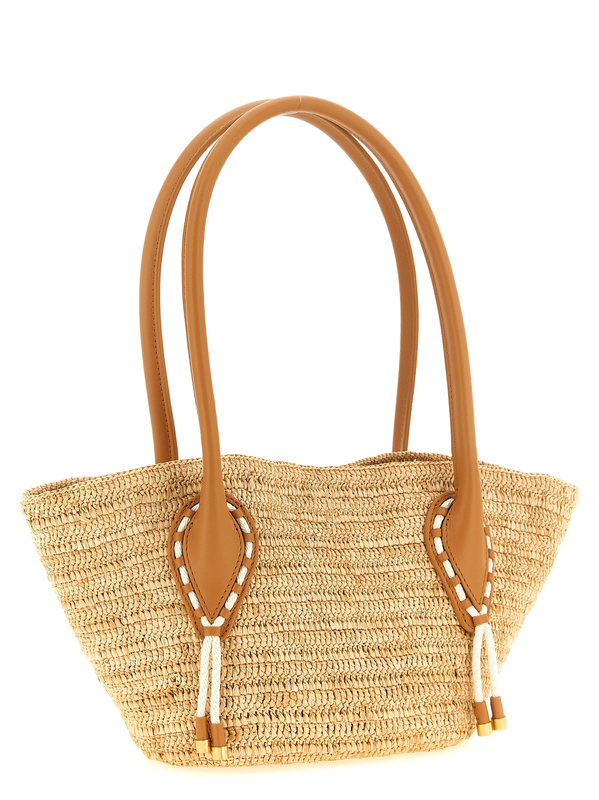 Beige raffia tote bag-null