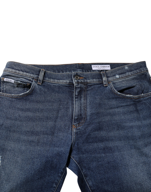 Blue cotton mid waisted straight denim jeans-null
