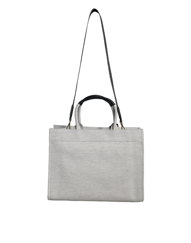 White top handle canvas leather logo crossbody tote bag-null