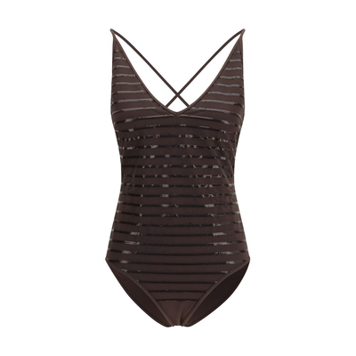 Brown nylon one-piece swimsuit, Brown, medium