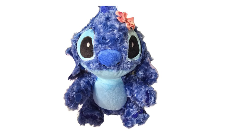 Stitch plush backpack &ndash; blue furry bag with pink flower-null