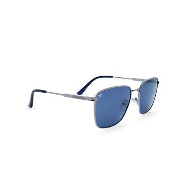 OJO sunglasses square silver frame and temples with polarised blue lenses rx, , medium