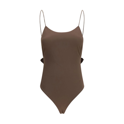 Brown polyamide one-piece swimsuit, Brown, medium