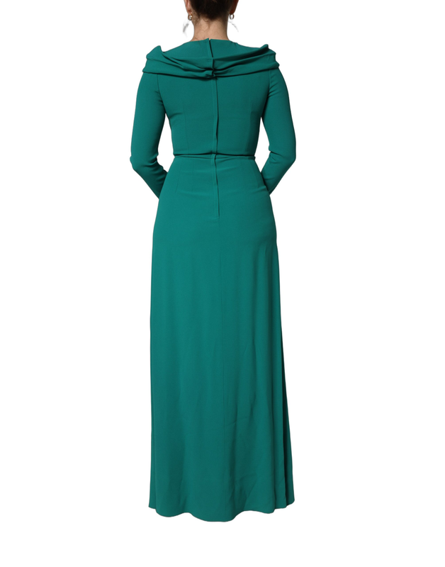 Green round neck long sleeves gown dress-null