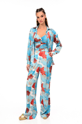 Leaves print satin pants