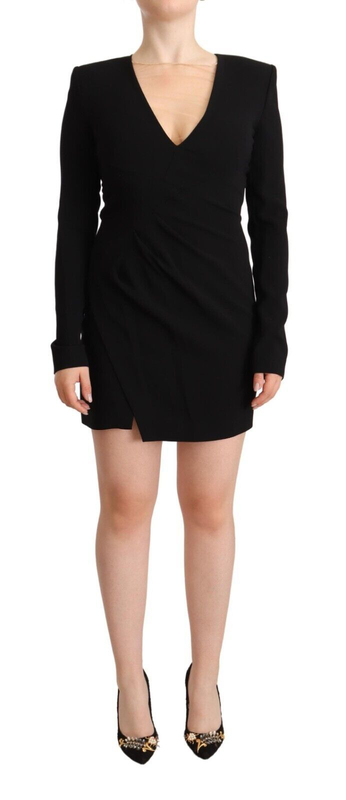 Black long sleeves deep v-neck mini sheath dress-null