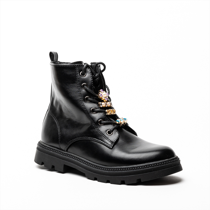 Miss belgini girls lace up chelsea boots with lace embellishments-null