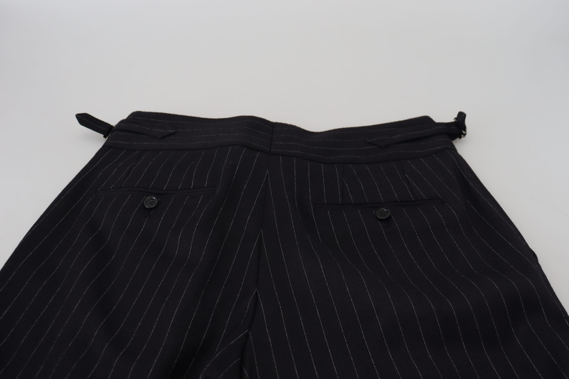 Black wool striped chino pants-null