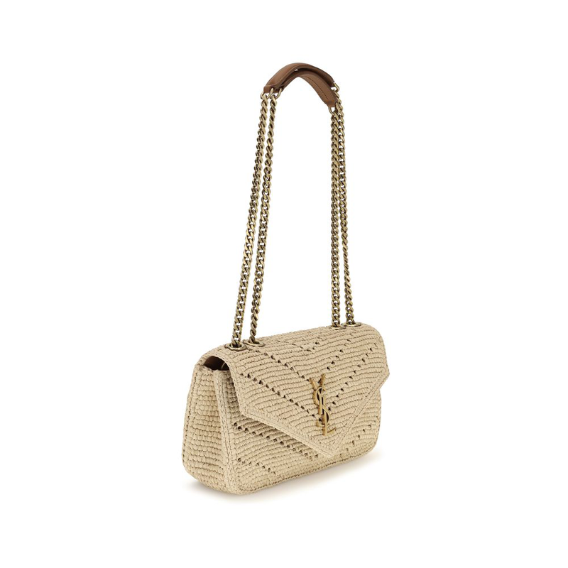 Beige raffia shoulder bag-null