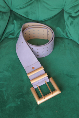 Mettalic square buckle belt purple