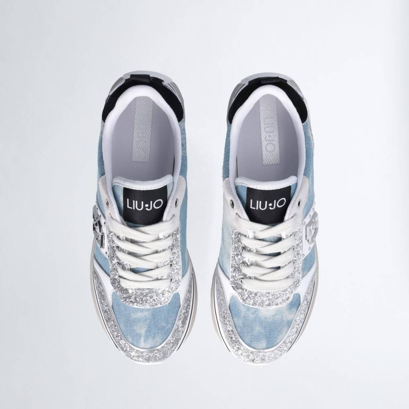 Maxi wonder 71 - platform denim and glitter sneaker-null