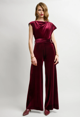 Velvet jumpsuit with belt by desiree - bordeaux , s, Bordeaux, medium