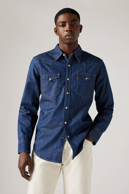 Levis denim western shirt, Dblue, medium