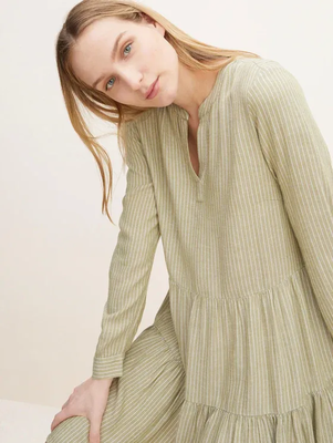 Tiered dress, Olive White Stripe, medium