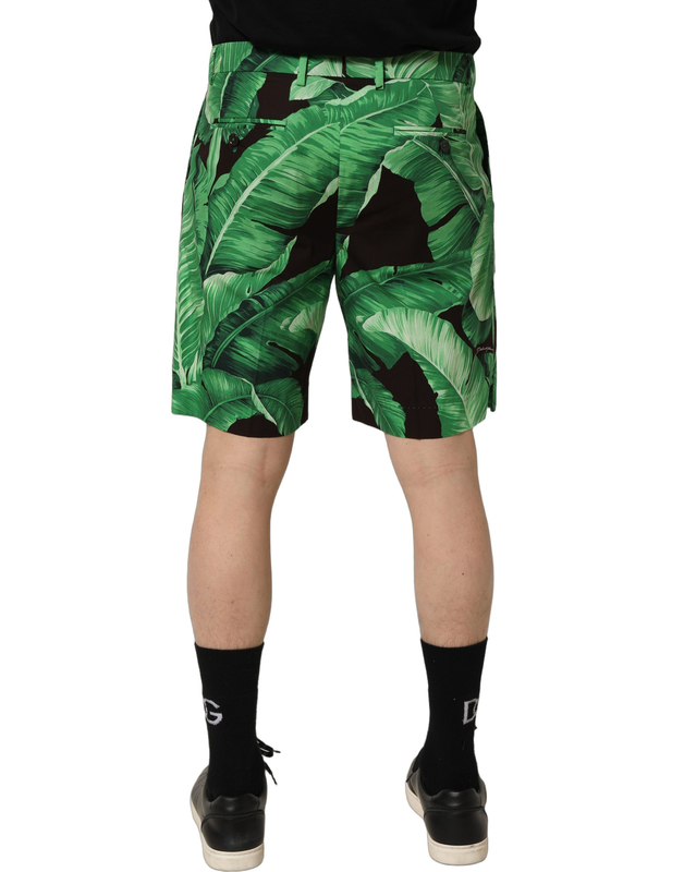 Black green banana leaf men bermuda shorts-null