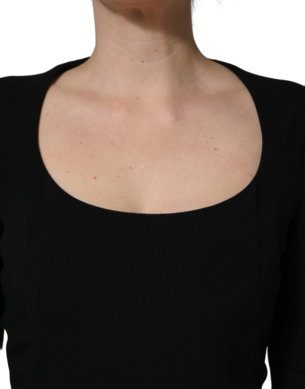 Black long sleeves scoop neck mini dress-null