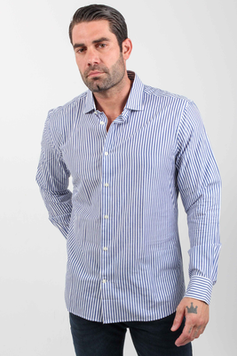 Silky classic stripe sf shirt, Blue, medium