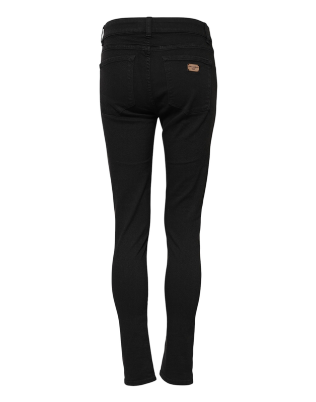 Black cotton skinny mid waist denim jeans-null