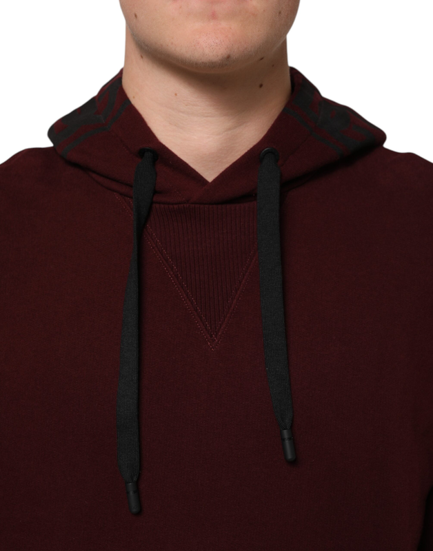 Burgundy cotton plaid lined men hoodie sweater-null