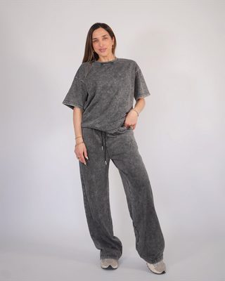Ns153 set short sleeve top and pants, Black, medium