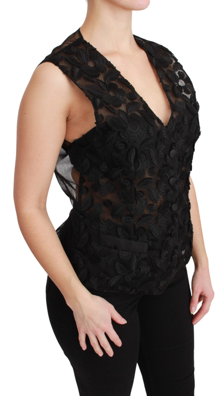 Black floral brocade top gilet waistcoat-null