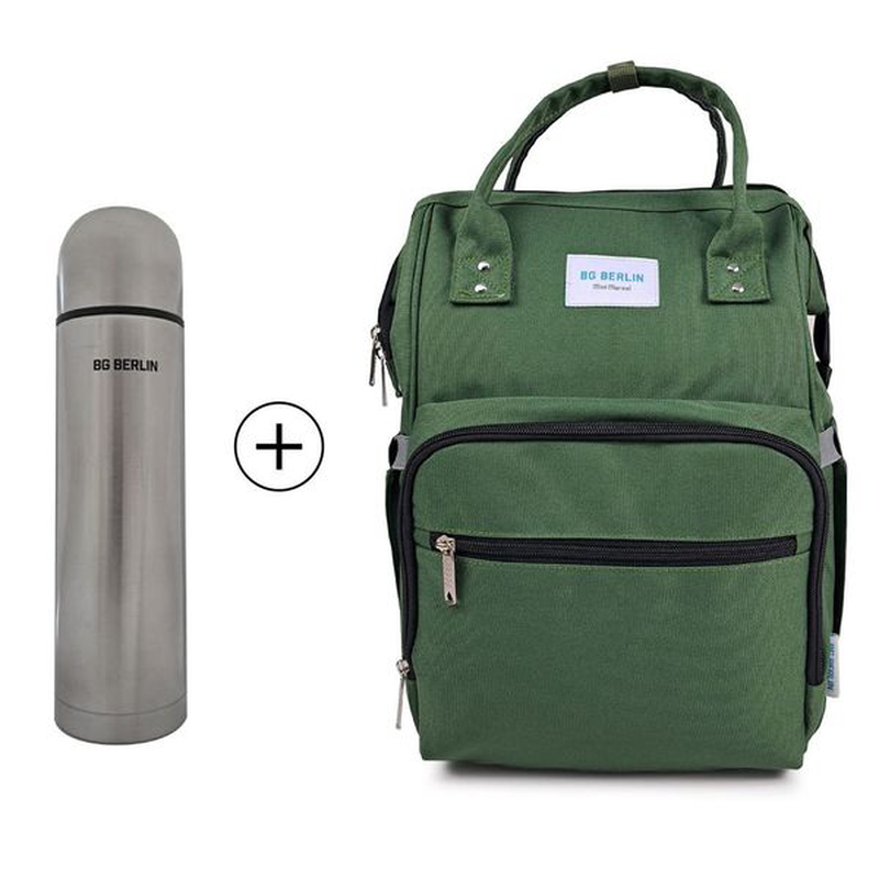 Bg berlin - mama bag & gift stainless steel bottle. Changing backpack, light blue diaper bag. image number null